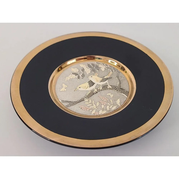 The Art of Chokin Collector plate‎ 4" 24K Gold & Silver black with birds - Picture 4 of 6